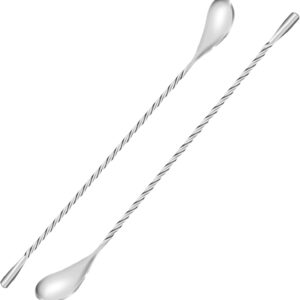 2 Pcs 12 Inch Bar Mixing Spoon Cocktail Spoon Stainless Steel Bar Long Spoon With Spiral Pattern