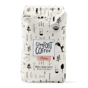 Mt. Comfort Coffee Organic Peru Medium Roast, 2.5 Pounds - Flavor Notes of Nutty, Chocolate, & Citrus - Sourced From Small, Peruvian Coffee Farms - Roasted Whole Beans