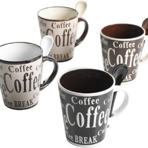 Mr. Coffee Bareggio Mug and Spoon Set, Café Americano, 8-Piece Mug and Spoon Set (14oz)